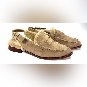 Dolce Vita HARDI Shearling Slingback Loafers Tan Suede Sz 8.5 NWOT